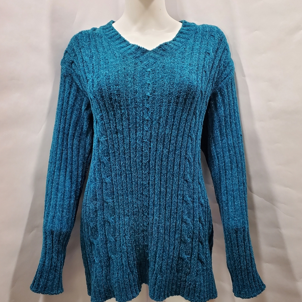 💗 $5 in BUNDLE💗 Classic Elements  Blue Heather Cable Knit Sweater Size 1X